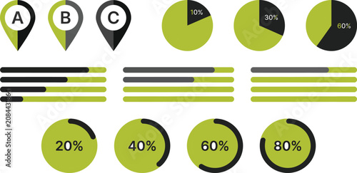 Cuadro en lienzo Percentage Circle Charts And Horizontal Bar Graphs Flat Vector Illustration