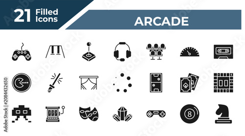 Schilderij op canvas filled arcade icons set - video game, swing, earphone, eight ball