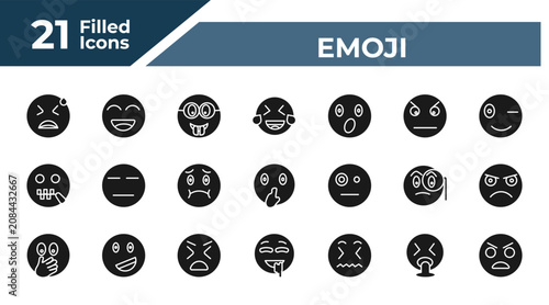 Fotografie filled emoji icons set - desperate emoji, happy emoji, laughing puking editable