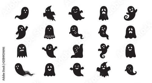 Doodle Hand Drawn Halloween Ghost Silhouette Icon Set