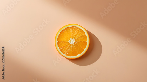 a slice of fresh orange with light peach background