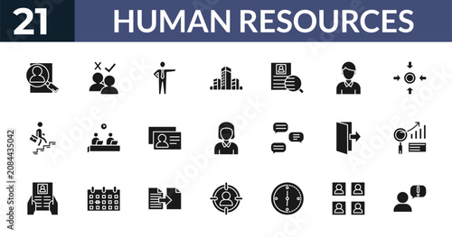 Quadro su tela filled human resources icons set - hiring, selection process, boss, candidates