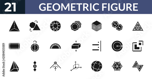 Fotografie filled geometric figure icons set - tetrahedron, transform, polygon, star of six points