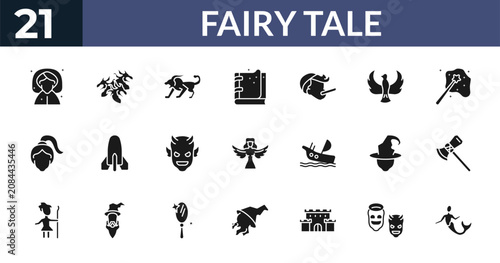 Canvastavla filled fairy tale icons set - fairy godmother, hydra, chimera, antagonist