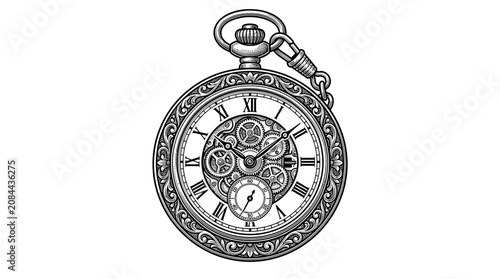 Obraz na plátne Vintage Pocket Watch with Intricate Gears and Roman Numerals, Sketch Style