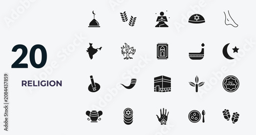 Obraz na płótnie filled religion icons set - mosque domes, israel barley, meditation, matzo ball soup