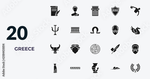 Cuadro en lienzo filled greece icons set - letter quill, alexander the great, jonic column,