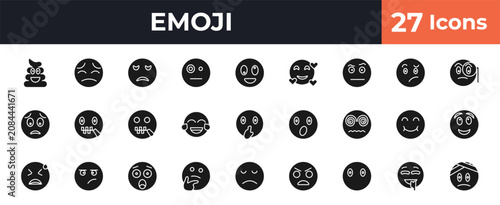Εκτύπωση καμβά filled emoji icons set - poo emoji, pensive emoji, weird drool editable vector f