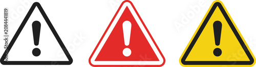 Foto Triangular warning sign icons in black red and yellow for safety hazards and cau