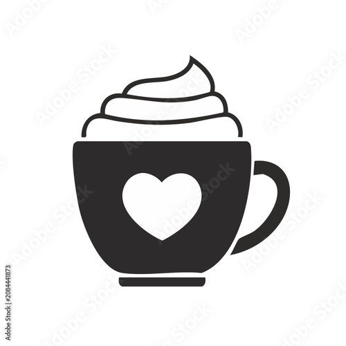 Black and white coffee cup with heart icon