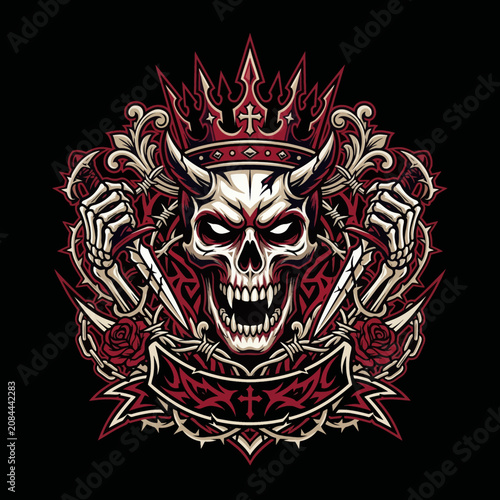 фотографія A menacing horned skull with a crown and gothic elements