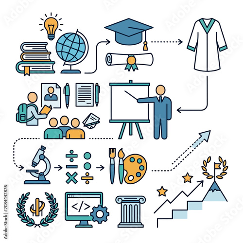 Vector illustration of education icons showing academic success