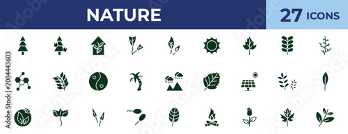 Canvas Print filled nature icons set - indoor, briar leaf, birch leaf, gooseberry leaf