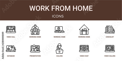 Bild auf Leinwand Set of 10 outline web Work from Home icons such as video calling, video chat, ca