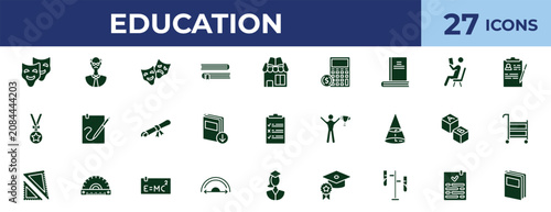Bild auf Leinwand filled education icons set - drama, leisure, man with trophy, check list