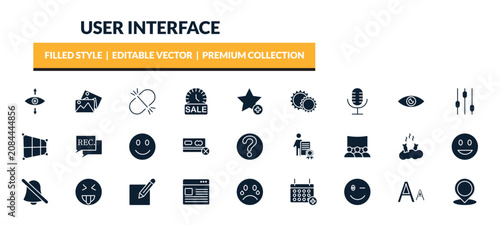 Schilderij op canvas filled user interface icons set - perspectives, image variant, unlink, mic interface