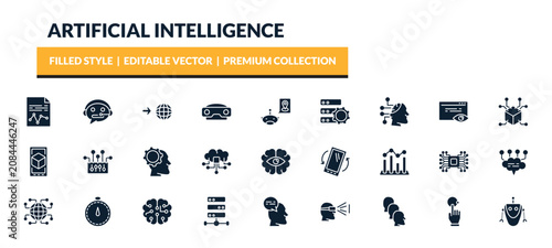 Bild auf Leinwand filled artificial intelligence icons set - demographic, technical support, visit, availability