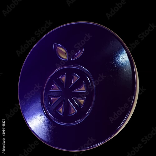 Rotating purple metallic citrus fruit coin for motion graphic design element