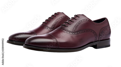 Canvas Print Elegant burgundy leather Oxford shoes with brogue detailing, isolated on transpa