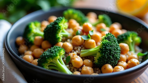 Design style concept Healthy iteration broccoli chickpeas and quinoa meal prep close up ar beautiful