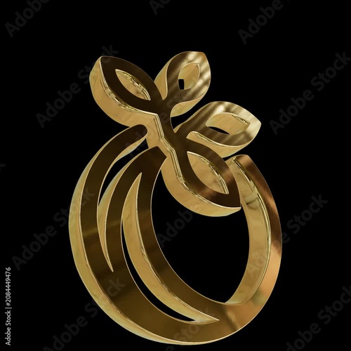 Rotating gold metallic leaf emblem icon design 