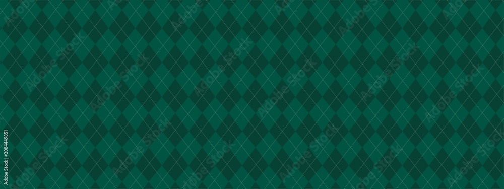 Fototapeta premium Dark Green Argyle Vector Pattern. Christmas Background. Golf Textile Print. Emerald Diamonds with Gold Accent Lines. Seamless Pattern Tile.