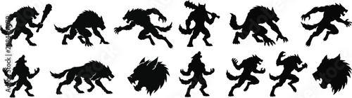 Bild auf Leinwand Halloween ghost werewolf collection diverse silhouettes for spooky designs and h
