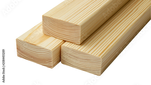 Foto Stack of three unfinished pine wood planks, isolated on transparent background