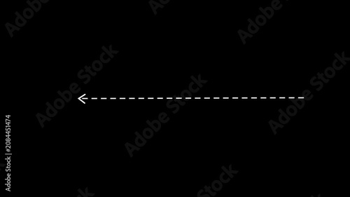 right arrow direction icon with dotted line animation on black background. dot arrows icon sign animated with alpha channel. Black straight arrows animation. Reveal animation dashed.