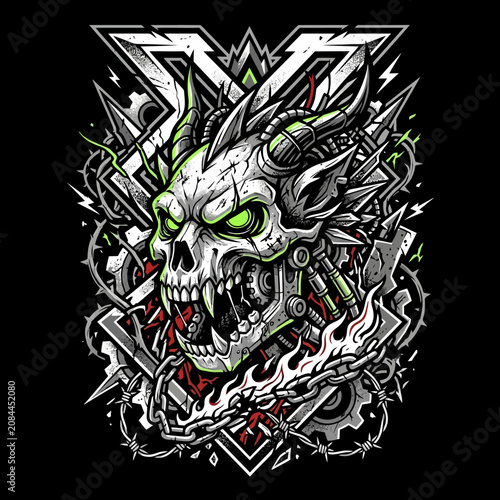 фотографія A menacing cybernetic skull with glowing eyes and sharp horns