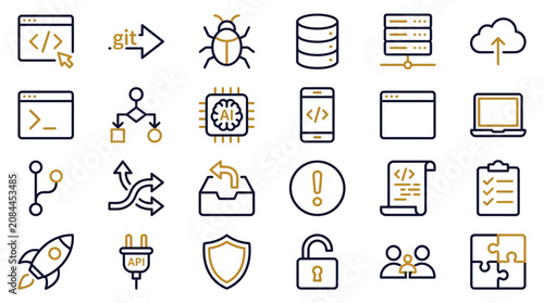 Set of Software Development and Coding Line Icons
