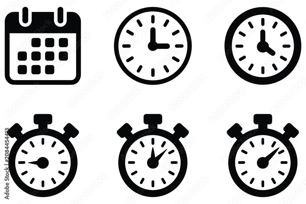 Fototapeta premium Collection of calendar clock and timer icons for time management planning and scheduling tasks