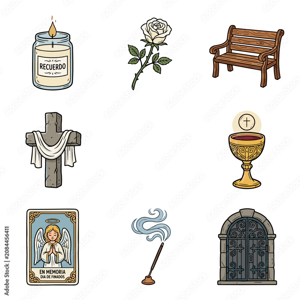 Obraz premium Collection of Catholic memorial and religious icons