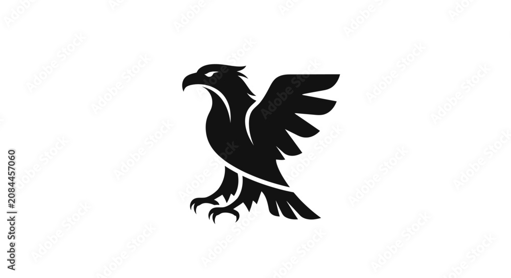 Fototapeta premium Sleek and dynamic black eagle silhouette, an iconic representation of majestic power, soaring ambition, and unwavering determination in graphic design