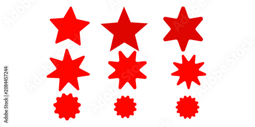 Collection of trendy retro stars shapes. Sunburst design elements set. Bursting rays clip art. Red sparkles.
