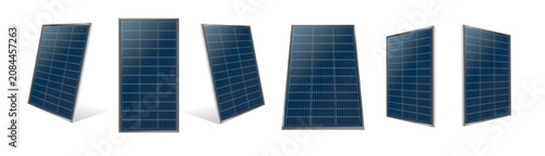 Fotografie Modern solar panel system with photovoltaic cells converting sunlight into clean energy, realistic 3D design on transparent background for sustainable power generation projects