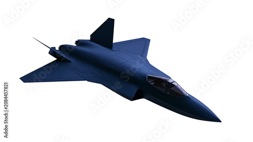 Canvas Print Dark blue stealth fighter jet with sharp angles, isolated on transparent backgro
