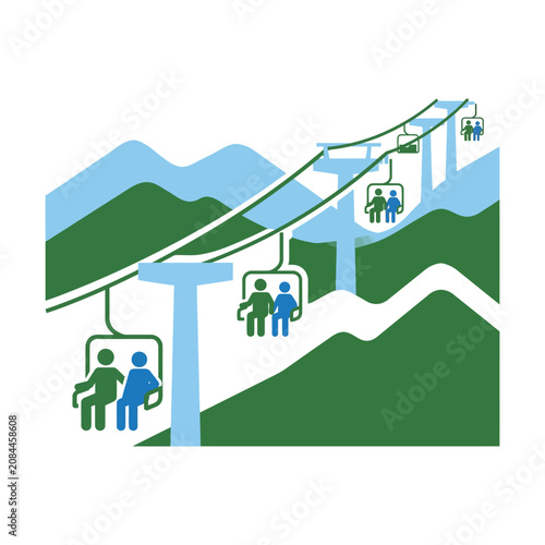 A minimalist vector illustration of a ski lift on a mountain