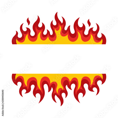 Fire flame border frame with copy space on white background