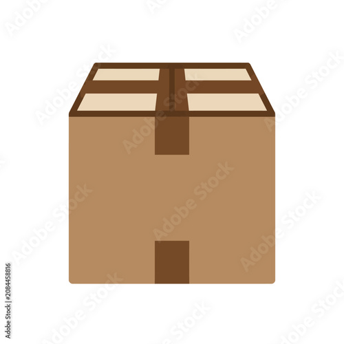 Minimalist vector icon of a sealed brown cardboard box