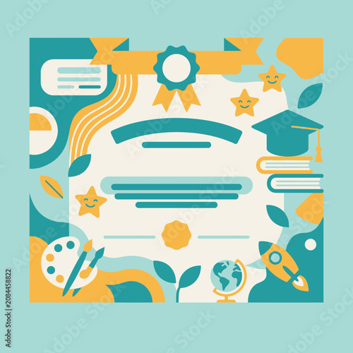This colorful kids diploma template features school icons