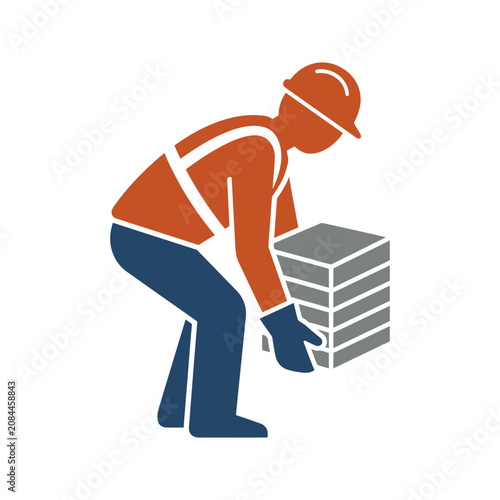 Vector icon of a construction worker lifting heavy blocks
