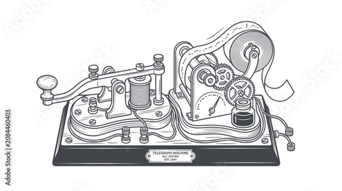 Tableau sur toile Vintage Telegraph Machine Illustration - Morse Code Communication Device