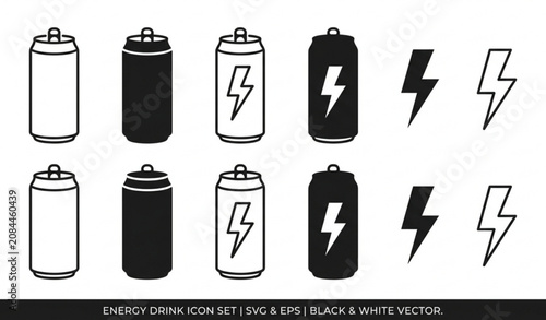 Photos Energy Drink Can Outline and Solid Icon Vector Set