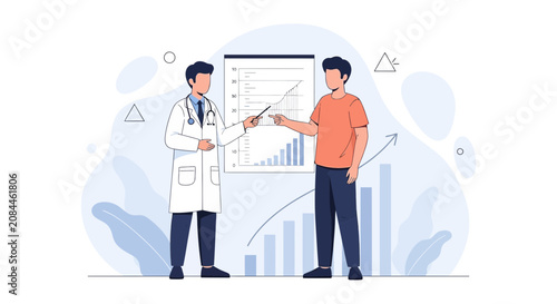 Doctor Presenting Growth Chart to Patient, Healthcare Finance Concept