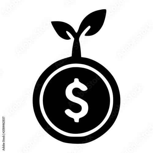 A layered circular coin base giving rise to a fresh organic plant branch, representing expanding capital compound interests and ecological investments.