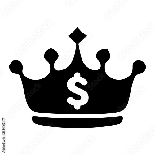 An elegant royal crown silhouette featuring an embedded central dollar sign, representing grand financial success, premium status tier values, and luxury.