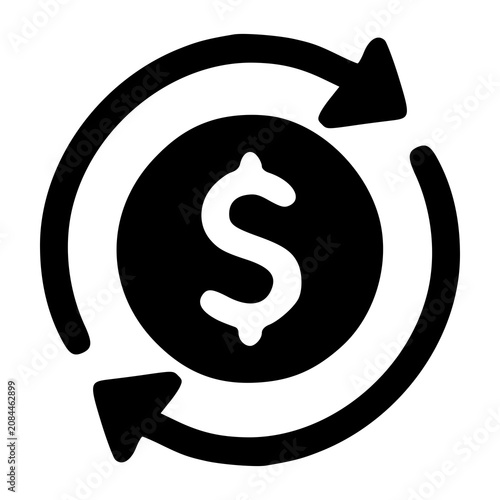 A central dollar currency circle surrounded by a continuous loop of refresh arrows, representing global foreign exchanges and recurrent wire transfer cycles.