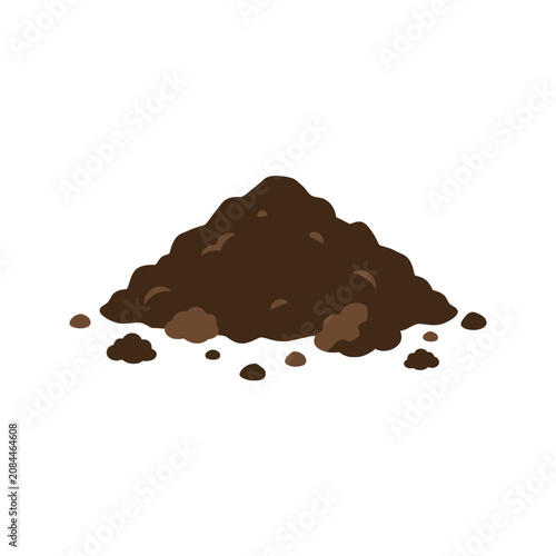 A small pile of dark brown fertile garden soil on white