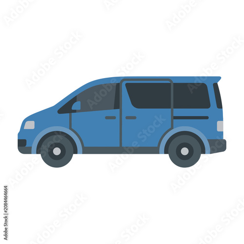 A flat vector illustration of a blue minivan isolated on white